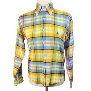 Etro Small Long Sleeve Button-Down Yellow Multicolor Plaid Shirt 40 IT Sz